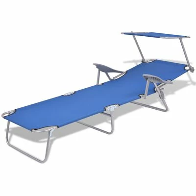 VidaXL Chaise longue avec auvent Acier Bleu 5 VidaXL Chaise longue avec auvent Acier Bleu – Image 3