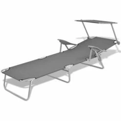 VidaXL Chaise longue avec auvent Acier Gris 10 VidaXL Chaise longue avec auvent Acier Gris -Bains de soleil Soldes image 3 42934