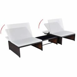 VidaXL Chaises longues 2 pcs avec table Résine tressée Marron -Bains de soleil Soldes image 3 43068