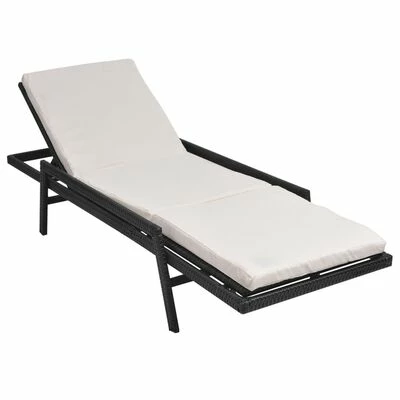 VidaXL Chaise longue avec coussin Résine tressée Noir 5 VidaXL Chaise longue avec coussin Résine tressée Noir – Image 3