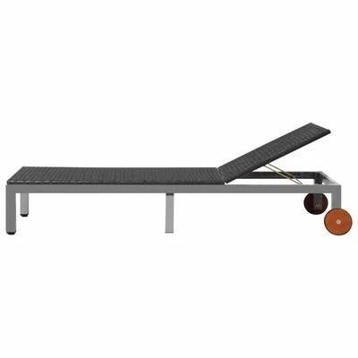 VidaXL Chaise longue avec roues Résine tressée Noir 5 VidaXL Chaise longue avec roues Résine tressée Noir – Image 3