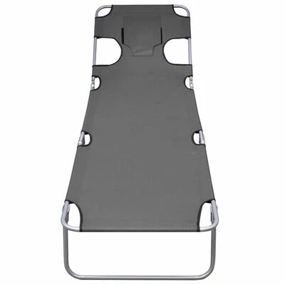 VidaXL Chaise longue pliable et coussin de tête Dossier réglable Gris 5 VidaXL Chaise longue pliable et coussin de tête Dossier réglable Gris – Image 3