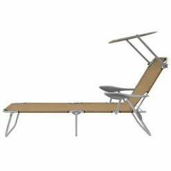 VidaXL Chaise longue pliable avec auvent Acier Taupe 10 VidaXL Chaise longue pliable avec auvent Acier Taupe -Bains de soleil Soldes image 3 44297