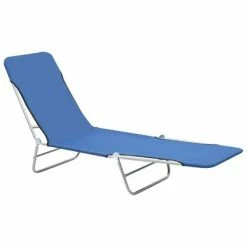 VidaXL Chaises longues pliables 2 pcs Acier et tissu Bleu -Bains de soleil Soldes image 3 44299