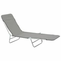 VidaXL Chaises longues pliables 2 pcs Acier et tissu Gris 10 VidaXL Chaises longues pliables 2 pcs Acier et tissu Gris -Bains de soleil Soldes image 3 44302