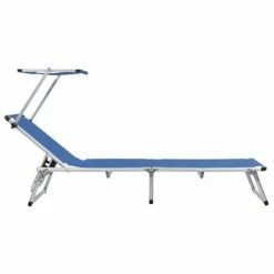 VidaXL Chaise longue pliable avec toit Aluminium et textilène Bleu 10 VidaXL Chaise longue pliable avec toit Aluminium et textilène Bleu -Bains de soleil Soldes image 3 44332