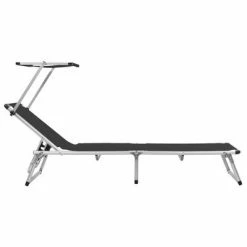 VidaXL Chaise longue pliable avec auvent Aluminium et textilène Noir 10 VidaXL Chaise longue pliable avec auvent Aluminium et textilène Noir -Bains de soleil Soldes image 3 44333