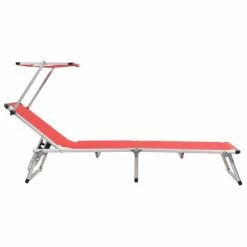 VidaXL Chaise longue pliable avec auvent Aluminium et textilène Rouge 10 VidaXL Chaise longue pliable avec auvent Aluminium et textilène Rouge -Bains de soleil Soldes image 3 44334
