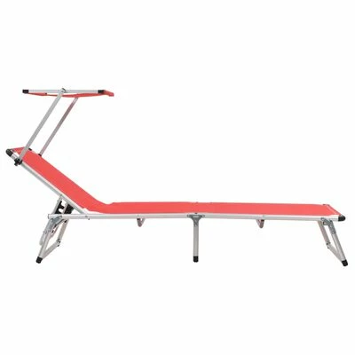 VidaXL Chaise longue pliable avec auvent Aluminium et textilène Rouge 5 VidaXL Chaise longue pliable avec auvent Aluminium et textilène Rouge – Image 3