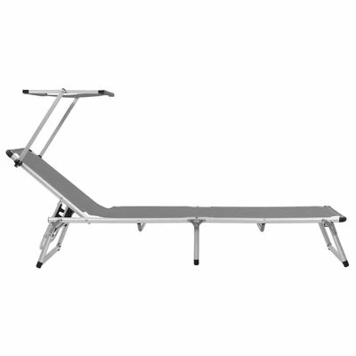 VidaXL Chaise longue pliable avec auvent Aluminium et textilène Gris 5 VidaXL Chaise longue pliable avec auvent Aluminium et textilène Gris – Image 3
