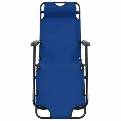 VidaXL Chaises longues pliables 2 pcs avec repose-pied Acier Bleu 5 VidaXL Chaises longues pliables 2 pcs avec repose-pied Acier Bleu – Image 3