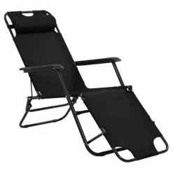VidaXL Chaises longues pliables 2 pcs avec repose-pied Acier Noir 10 VidaXL Chaises longues pliables 2 pcs avec repose-pied Acier Noir -Bains de soleil Soldes image 3 44343