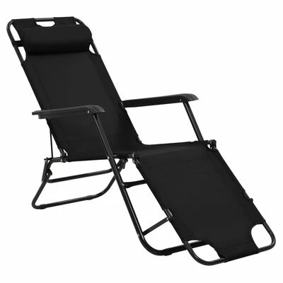 VidaXL Chaises longues pliables 2 pcs avec repose-pied Acier Noir 5 VidaXL Chaises longues pliables 2 pcs avec repose-pied Acier Noir – Image 3