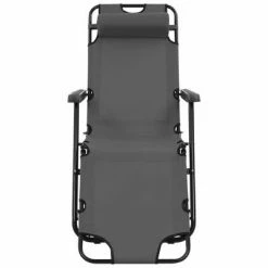 VidaXL Chaises longues pliables 2 pcs avec repose-pied Acier Gris 10 VidaXL Chaises longues pliables 2 pcs avec repose-pied Acier Gris -Bains de soleil Soldes image 3 44345