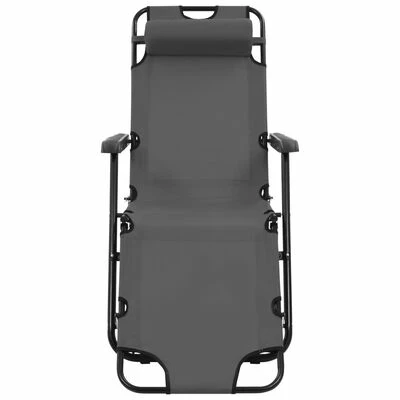 VidaXL Chaises longues pliables 2 pcs avec repose-pied Acier Gris 5 VidaXL Chaises longues pliables 2 pcs avec repose-pied Acier Gris – Image 3
