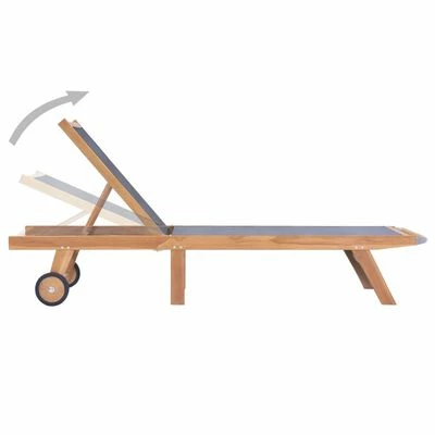 VidaXL Chaise longue pliable avec roulettes Teck massif et textilène 5 VidaXL Chaise longue pliable avec roulettes Teck massif et textilène – Image 3