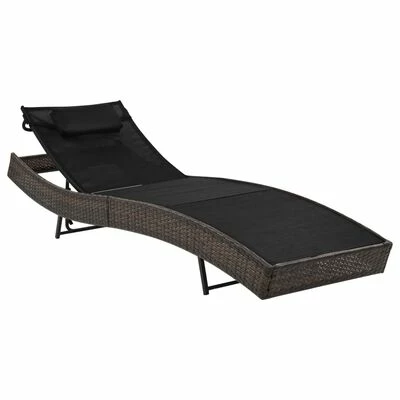 VidaXL Chaise longue 2 pcs et table Résine tressée et textilène Marron 5 VidaXL Chaise longue 2 pcs et table Résine tressée et textilène Marron – Image 3
