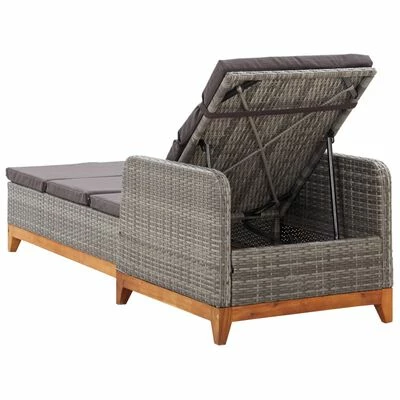 VidaXL Chaise longue Résine tressée et bois d'acacia massif Gris 5 VidaXL Chaise longue Résine tressée et bois d'acacia massif Gris – Image 3