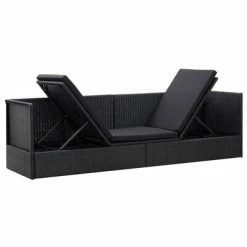 VidaXL Lit de jardin avec coussin et oreiller Résine tressée Noir 10 VidaXL Lit de jardin avec coussin et oreiller Résine tressée Noir -Bains de soleil Soldes image 3 46087