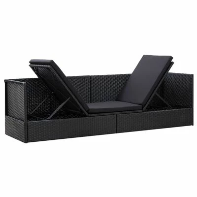 VidaXL Lit de jardin avec coussin et oreiller Résine tressée Noir 5 VidaXL Lit de jardin avec coussin et oreiller Résine tressée Noir – Image 3