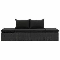 VidaXL Chaise longue avec coussins Résine tressée Noir -Bains de soleil Soldes image 3 46224