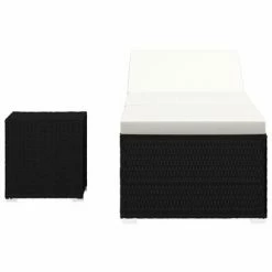 VidaXL Chaise longue et table à thé Résine tressée Blanc crème 10 VidaXL Chaise longue et table à thé Résine tressée Blanc crème -Bains de soleil Soldes image 3 46225