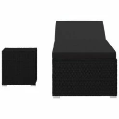 VidaXL Chaise longue avec coussin et table à thé Résine tressée Noir 10 VidaXL Chaise longue avec coussin et table à thé Résine tressée Noir -Bains de soleil Soldes image 3 46228