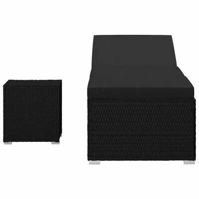 VidaXL Chaise longue avec coussin et table à thé Résine tressée Noir 5 VidaXL Chaise longue avec coussin et table à thé Résine tressée Noir – Image 3