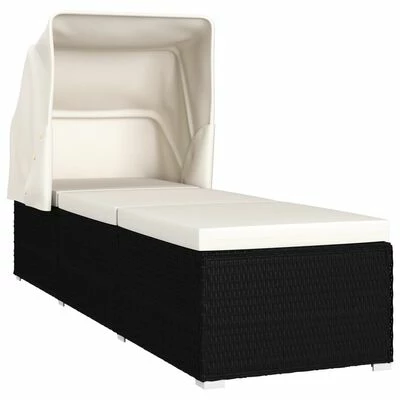 VidaXL Chaise longue avec auvent et coussin Résine tressée Blanc crème 5 VidaXL Chaise longue avec auvent et coussin Résine tressée Blanc crème – Image 3