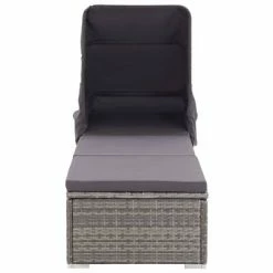 VidaXL Chaise longue avec auvent et coussin Résine tressée Gris 10 VidaXL Chaise longue avec auvent et coussin Résine tressée Gris -Bains de soleil Soldes image 3 46248