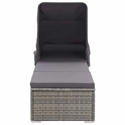 VidaXL Chaise longue avec auvent et coussin Résine tressée Gris 5 VidaXL Chaise longue avec auvent et coussin Résine tressée Gris – Image 3