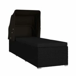 VidaXL Chaise longue avec auvent et coussin Résine tressée Noir 10 VidaXL Chaise longue avec auvent et coussin Résine tressée Noir -Bains de soleil Soldes image 3 46249
