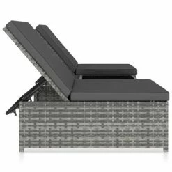 VidaXL Chaises longues 2 pcs avec table Résine tressée Gris 10 VidaXL Chaises longues 2 pcs avec table Résine tressée Gris -Bains de soleil Soldes image 3 47401