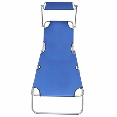 VidaXL Chaise longue pliable avec auvent Bleu Aluminium 5 VidaXL Chaise longue pliable avec auvent Bleu Aluminium – Image 3