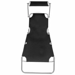 VidaXL Chaise longue pliable avec auvent Noir Aluminium -Bains de soleil Soldes image 3 47770