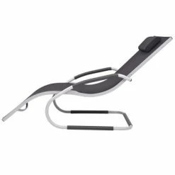 VidaXL Chaise longue avec oreiller Aluminium et textilène Noir 10 VidaXL Chaise longue avec oreiller Aluminium et textilène Noir -Bains de soleil Soldes image 3 47777