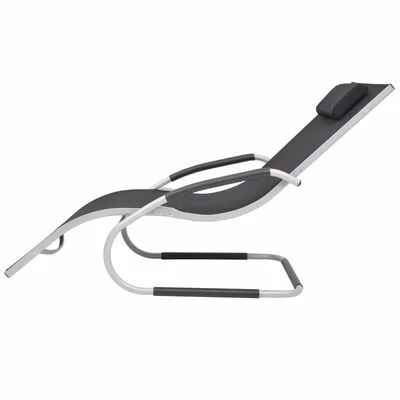 VidaXL Chaise longue avec oreiller Aluminium et textilène Noir 5 VidaXL Chaise longue avec oreiller Aluminium et textilène Noir – Image 3