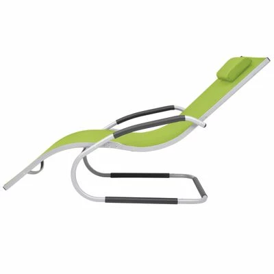 VidaXL Chaise longue avec oreiller Aluminium et textilène Vert 5 VidaXL Chaise longue avec oreiller Aluminium et textilène Vert – Image 3