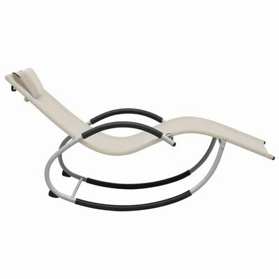 VidaXL Chaise longue avec oreiller Crème Textilène 5 VidaXL Chaise longue avec oreiller Crème Textilène – Image 3