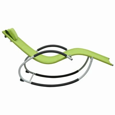VidaXL Chaise longue avec oreiller Vert Textilène 5 VidaXL Chaise longue avec oreiller Vert Textilène – Image 3