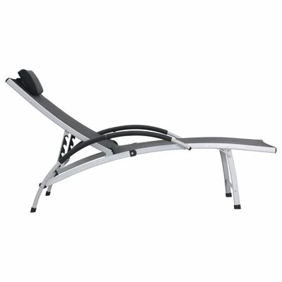 VidaXL Chaise longue Aluminium Textilène Noir 5 VidaXL Chaise longue Aluminium Textilène Noir – Image 3