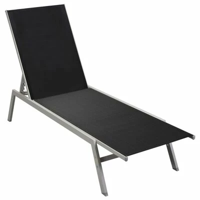 VidaXL Chaise longue Acier et textilène Noir 5 VidaXL Chaise longue Acier et textilène Noir – Image 3
