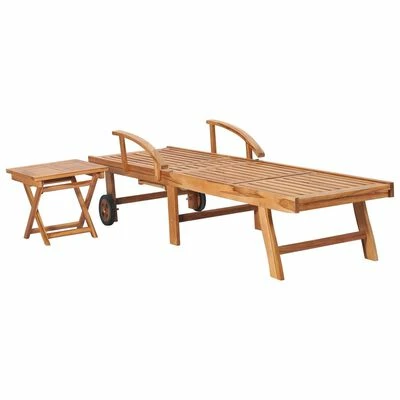 VidaXL Chaise longue avec table Bois de teck solide 5 VidaXL Chaise longue avec table Bois de teck solide – Image 3