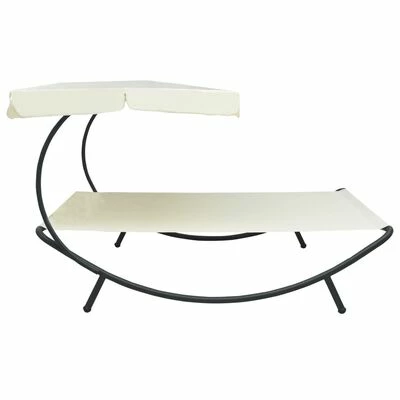 VidaXL Lit de repos d'extérieur avec auvent Blanc crème 5 VidaXL Lit de repos d'extérieur avec auvent Blanc crème – Image 3