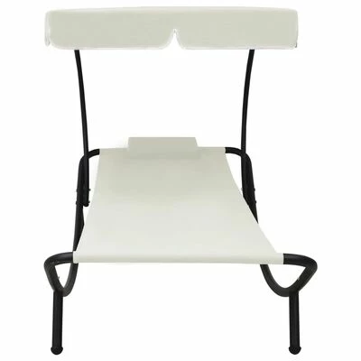 VidaXL Chaise longue de jardin avec auvent et oreiller Blanc crème 5 VidaXL Chaise longue de jardin avec auvent et oreiller Blanc crème – Image 3