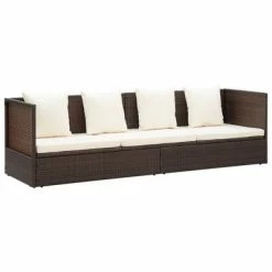 VidaXL Lit de jardin avec coussin et oreillers Résine tressée Marron 10 VidaXL Lit de jardin avec coussin et oreillers Résine tressée Marron -Bains de soleil Soldes image 3 49392