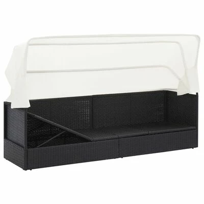 VidaXL Canapé de jardin avec auvent Noir Résine tressée 5 VidaXL Canapé de jardin avec auvent Noir Résine tressée – Image 3