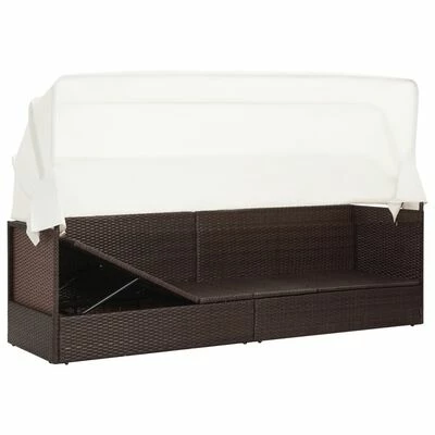 VidaXL Canapé de jardin avec auvent Résine tressée Marron 5 VidaXL Canapé de jardin avec auvent Résine tressée Marron – Image 3