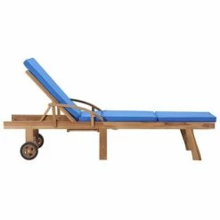 VidaXL Chaises longues avec coussins 2 pcs Bois de teck solide Bleu -Bains de soleil Soldes image 4 3054636