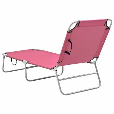 VidaXL Chaise longue pliable Acier et tissu Rose 6 VidaXL Chaise longue pliable Acier et tissu Rose – Image 4